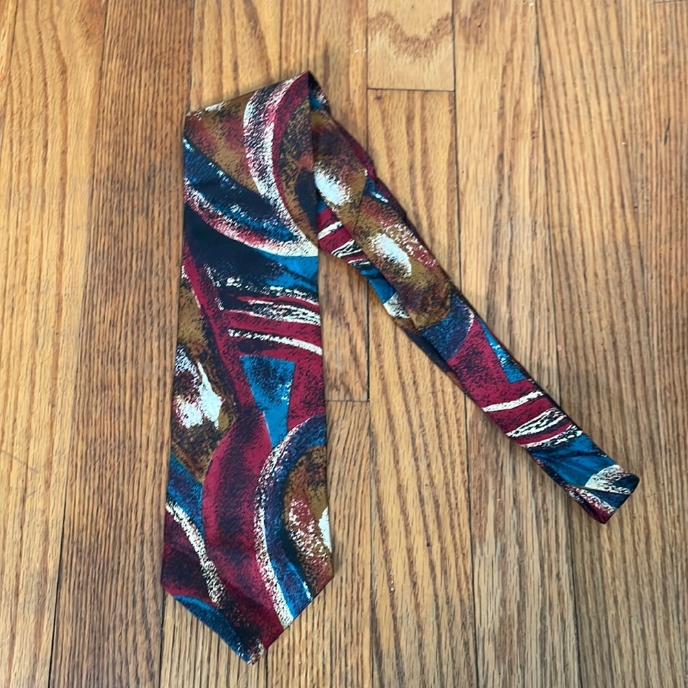 Vintage Christian‎ Dior Abstract Jewel Tone 100% Silk Tie Men's Necktie 80s 90s